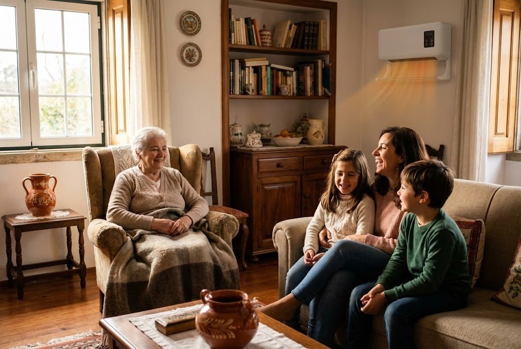 Familia portuguesa confortavel em casa