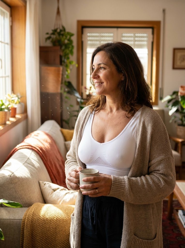 LoveBra - Modelo a usar soutien branco, vista frontal