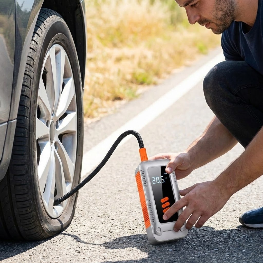 Compresor: inflando neum&aacute;tico del coche