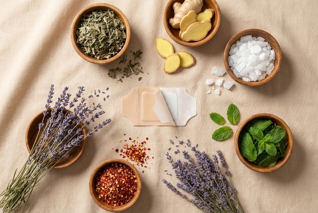 Ingredientes naturais da Sumifun: artemísia, gengibre, cânfora, mentol, lavanda