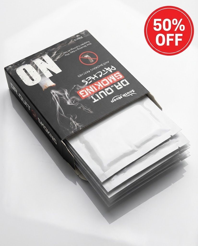 Embalagem Clearva™ com selo de 50% desconto, fundo branco, vista frontal profissional