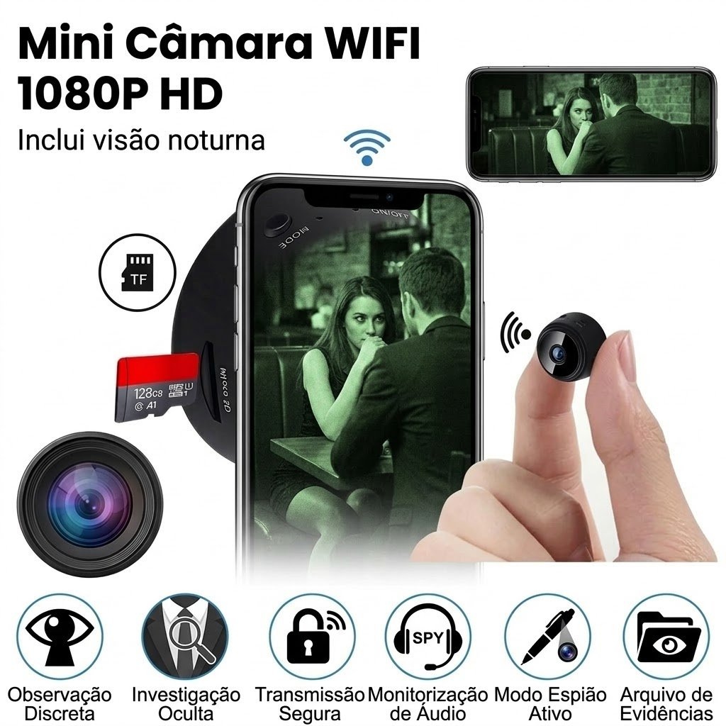 Mini Câmera HD 1080p — compacta, magnética e discreta