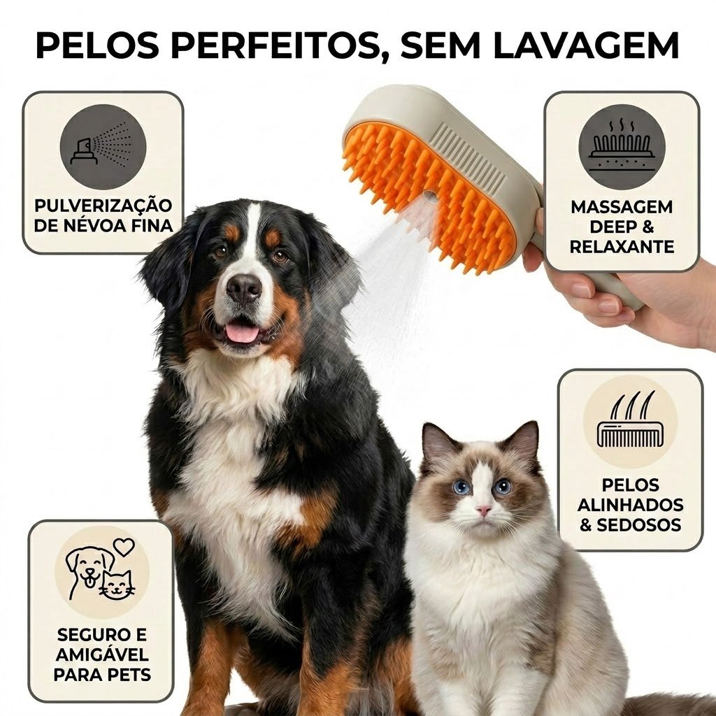 Steam Jet Brush - escova profissional para remover pelo solto de animais