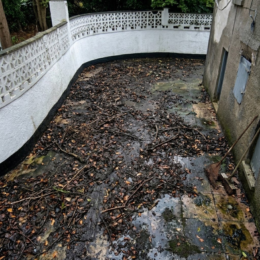 Patio cheio de folhas antes do TurboJet