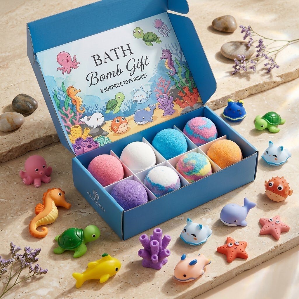 Conjunto de 8 bombas de baño SplashFun coloridas en colores de arcoíris embaladas individualmente