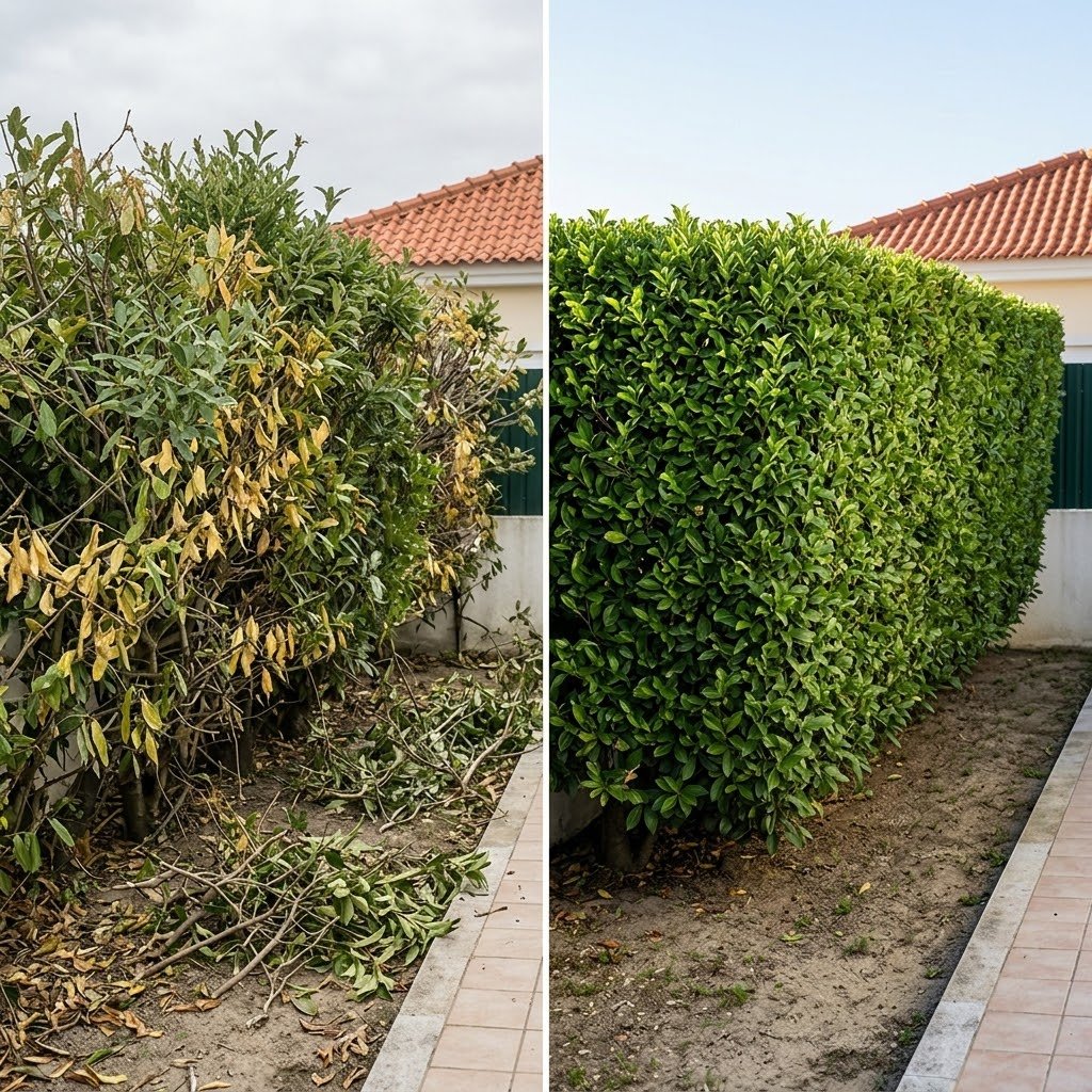 Comparación antes y después del jardín del Sr. Antonio en Murcia tras usar la PodaMax Pro