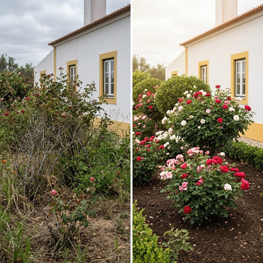 Comparación antes y después del jardín de Doña Adela en Granada tras usar la PodaMax Pro