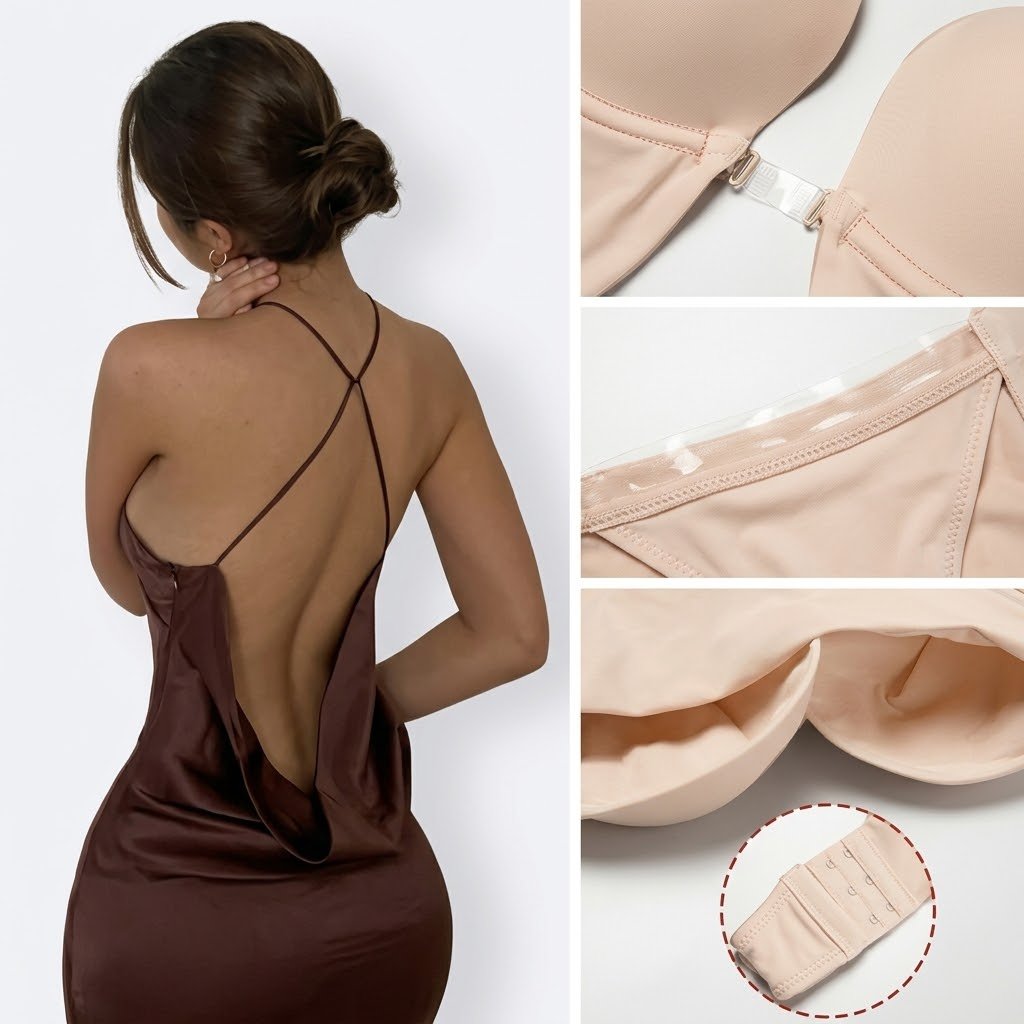 Detalle del diseño sin costuras y espalda abierta del body moldeador
