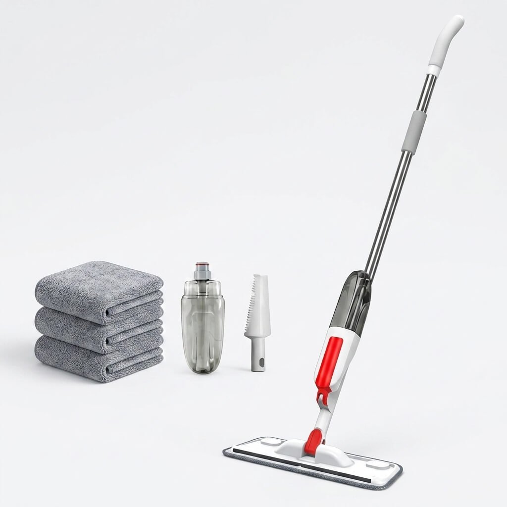 Kit completo de la fregona con spray, depósito y paños de microfibra