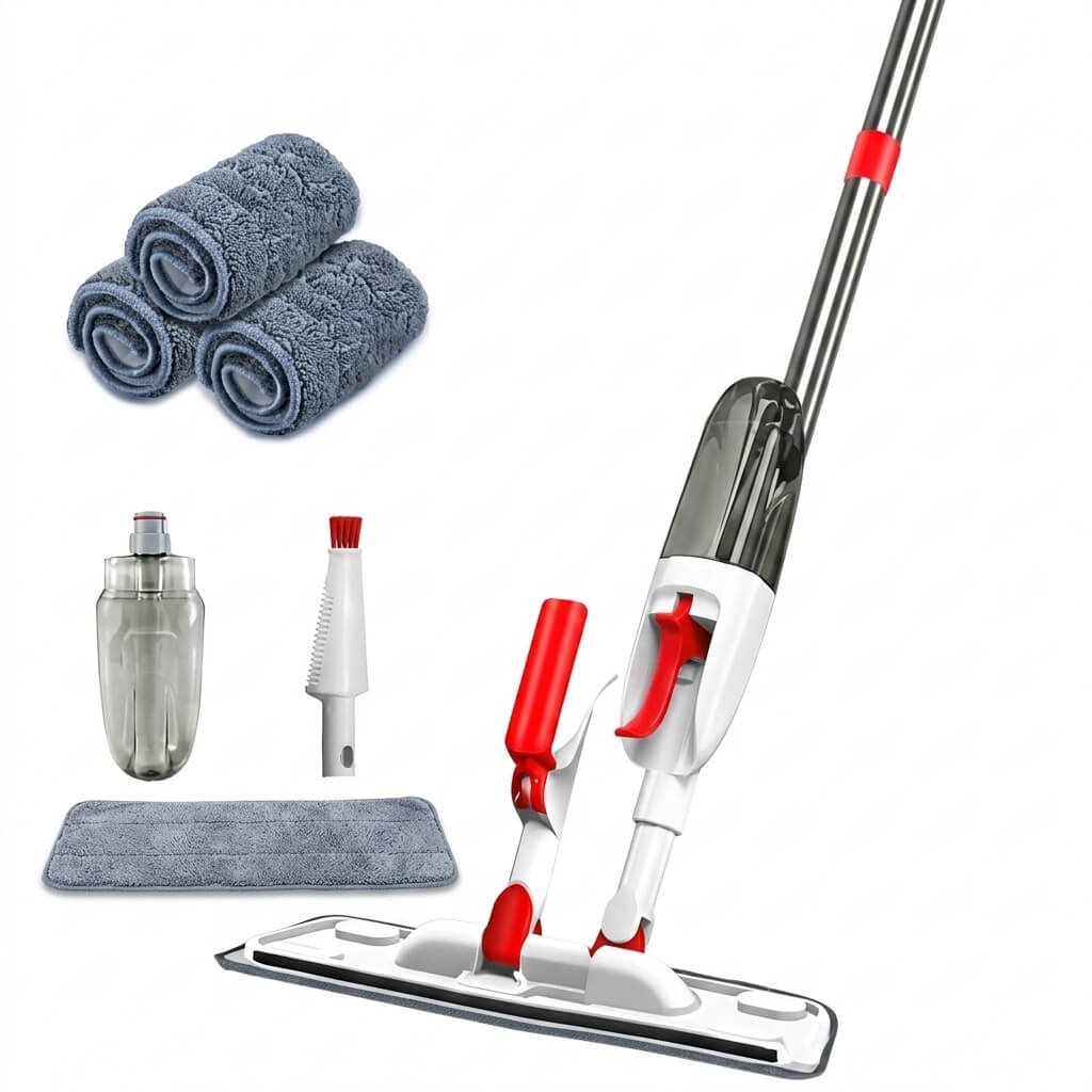 Kit completo de la mopa con spray 360°, depósito y paños