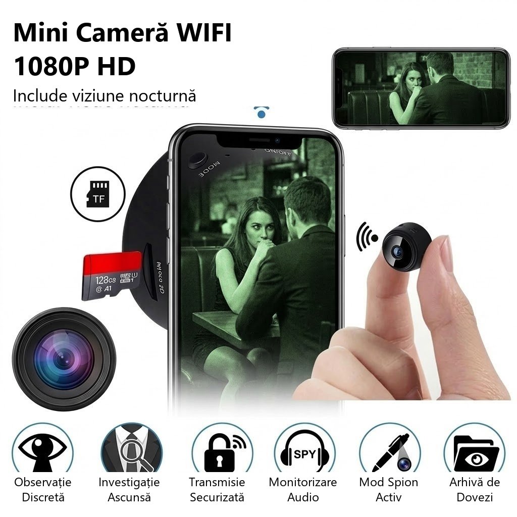 Mini Cameră HD 1080p — compactă, magnetică și discretă