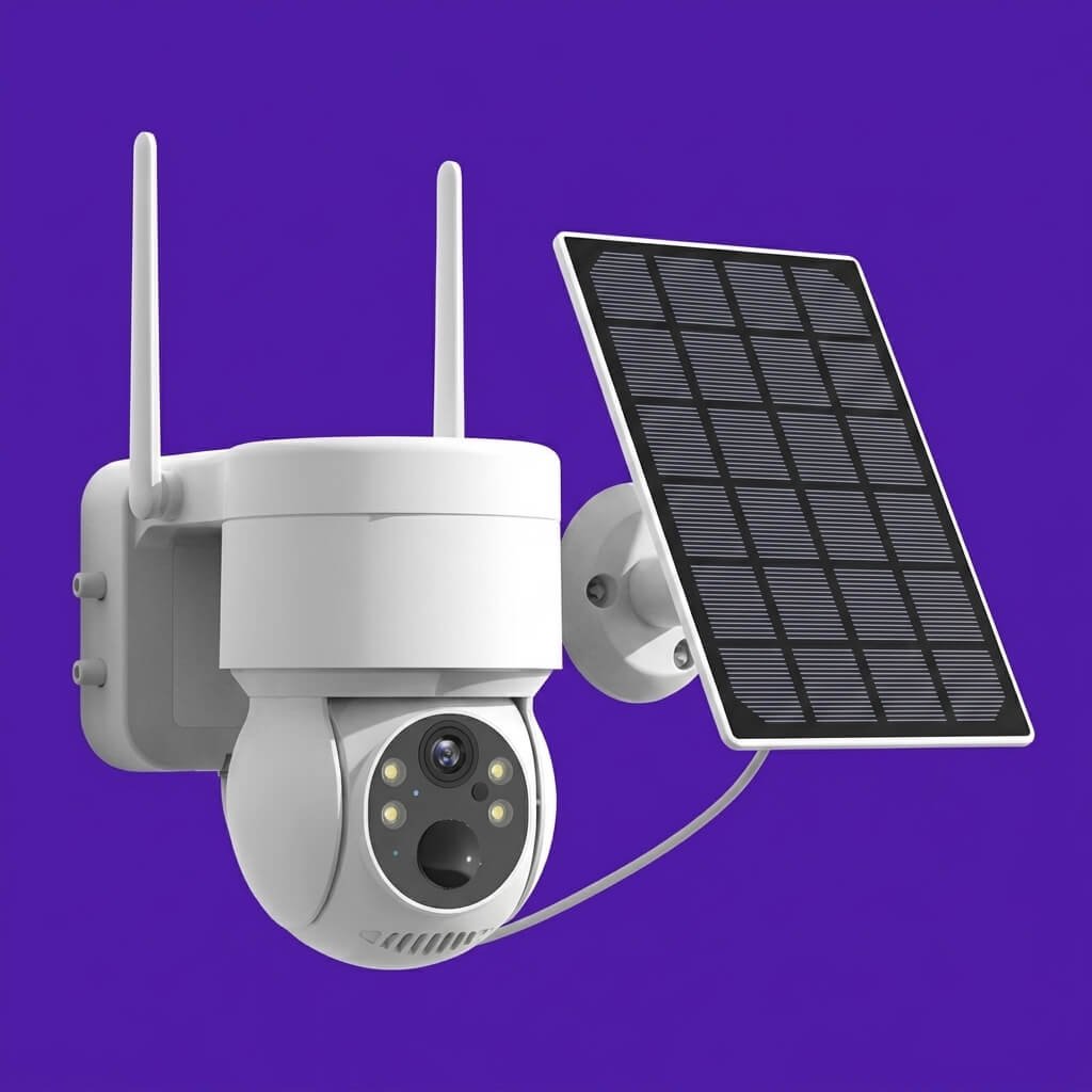 Videocamera solare Wi-Fi su sfondo verde scuro