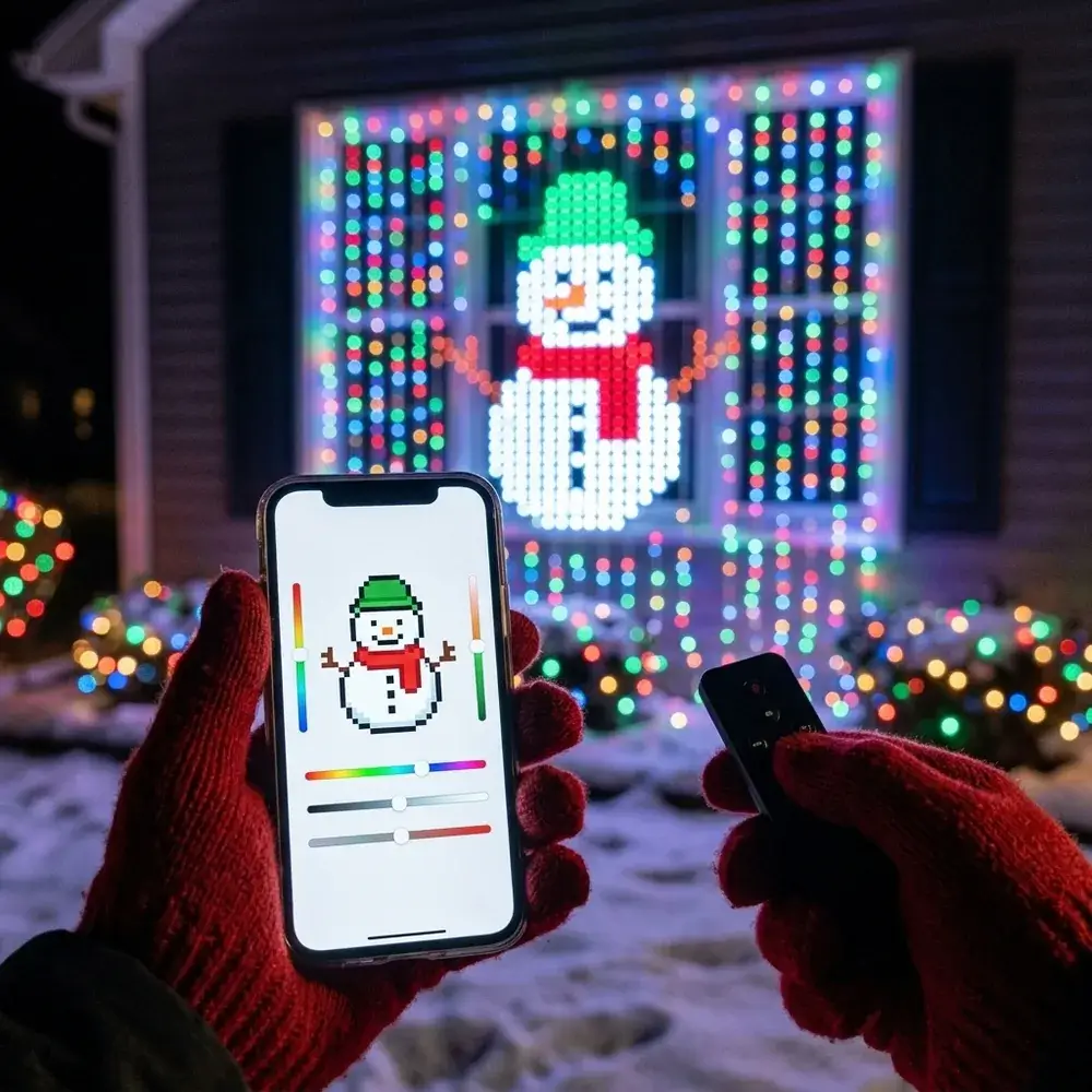 Móvil con la app eligiendo el dibujo del muñeco de nieve que aparece en la ventana