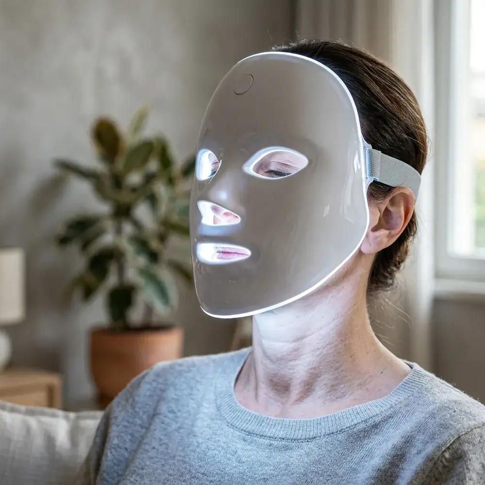 Maschera LED accesa in bianco